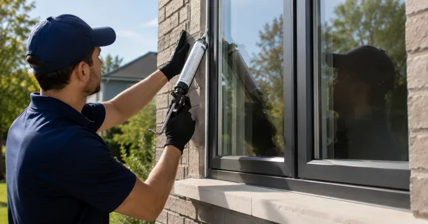 Aluminum window frame with double glazed insulated glass unit installed in a residential wall in St. Marys Junction, St. Marys