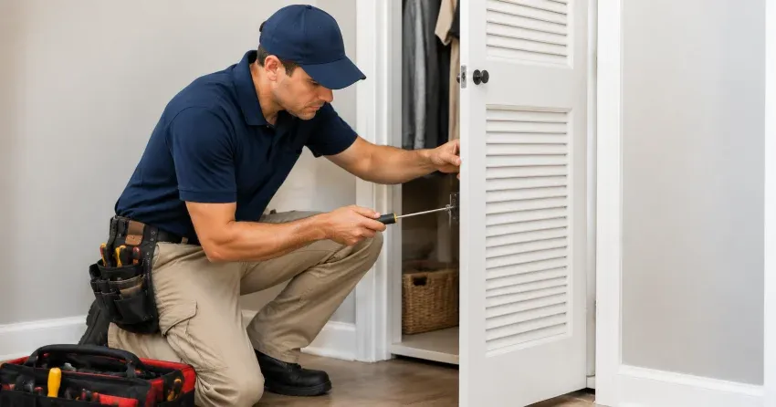 technician repairing doorbell button and wiring in Lind, St. Marys