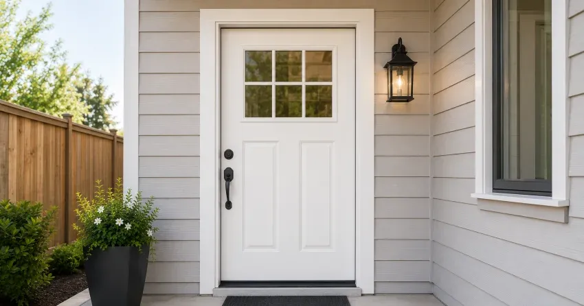 technician installing exterior door frame in St. Marys