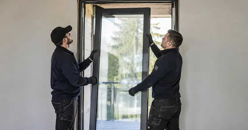 new glass panel being fitted into door frame in Lind, St. Marys