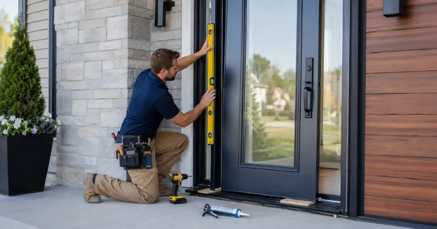glass outside door installation with energy-efficient double-pane glazing in Lind, St. Marys