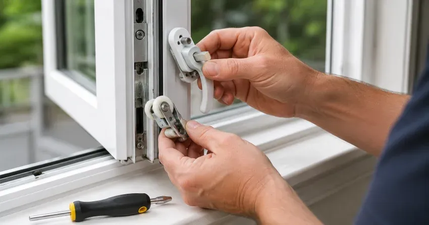technician performing broken window repair St. Marys on a sliding window