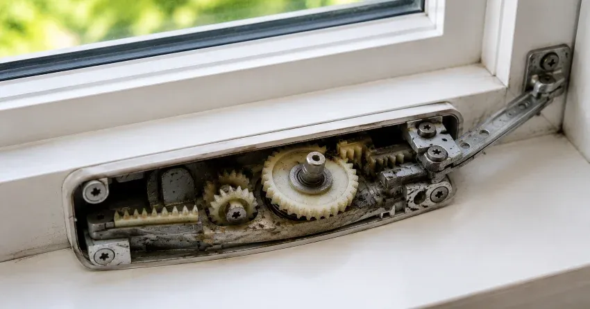 technician replacing casement window crank operator in St. Marys home