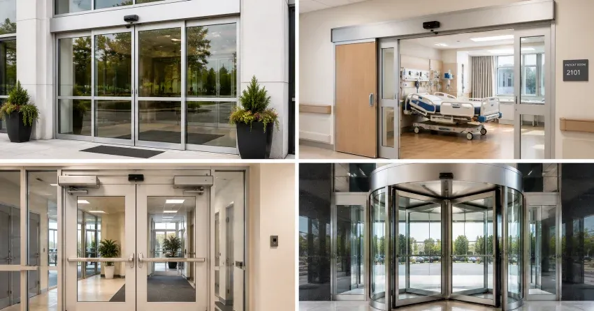 automatic door services technician completing system diagnostic in St. Marys