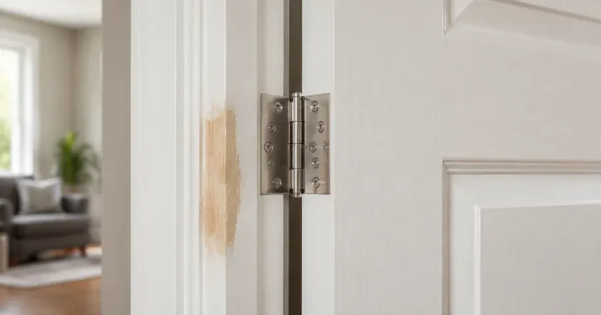 technician checking a warped door against a straightedge in St. Marys