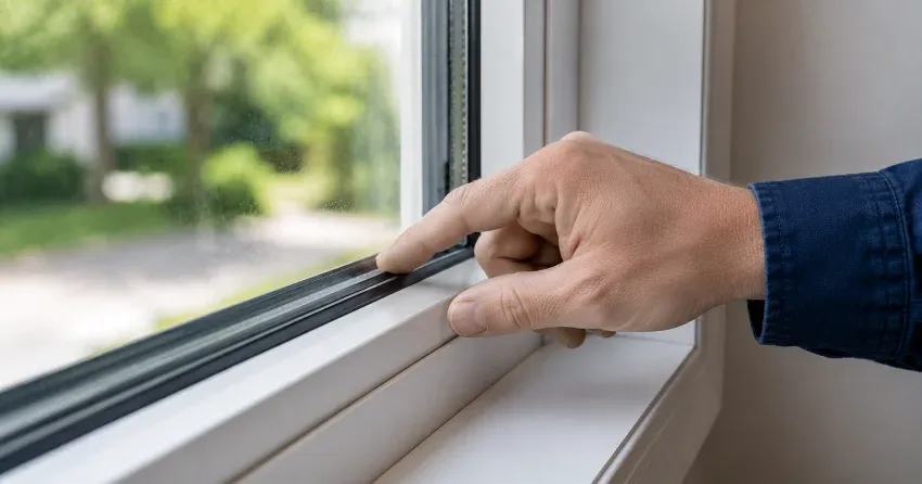 technician inspecting window glass seal in Lind, St. Marys